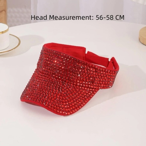 Stunning Red Bling Visors Rhinestones Sport Sun Visor Caps Adjustable - Picture 10 of 11